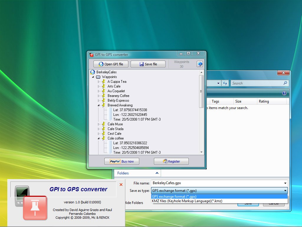 Gpi2Gps converts Waypoints from Garmin GPI file format (i.e. Garmin POI Loader) to KMZ or GPS compatible format (GPX) in a few steps.